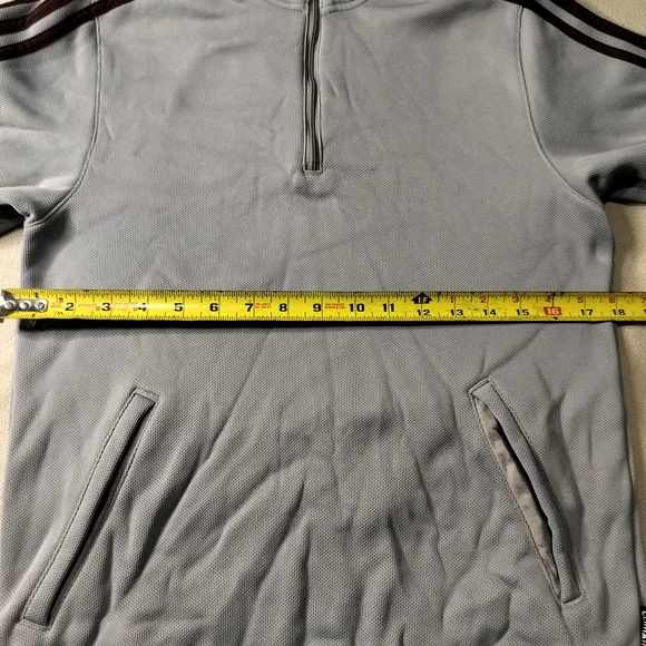 adidas Gray Half-Zip Pindot Sweatshirt with Black Stripes. - Picture 4 of 15